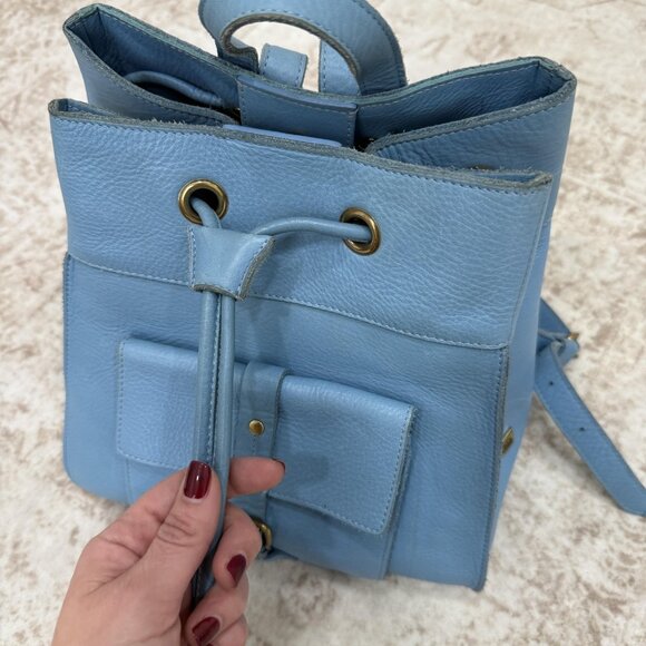 IIIBeCa by Joy Gryson Backpack Bag Womens Blue Leather Drawstring Front Pocket